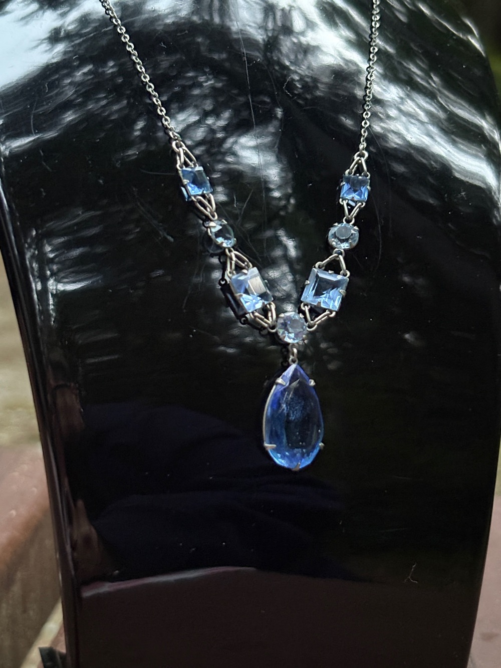 Vintage Blue Rhinestone Necklace | Sapphire Teardrop Pendant
